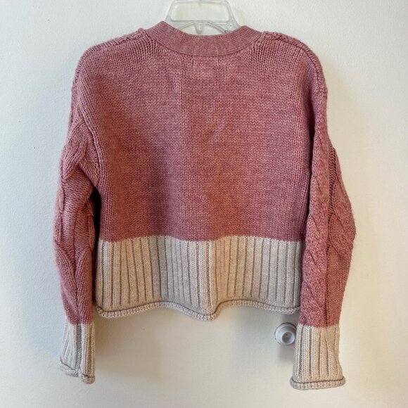 Promesa Pink and Cream Colorblock Cable Knit Sweater Cardigan - Picture 12 of 16
